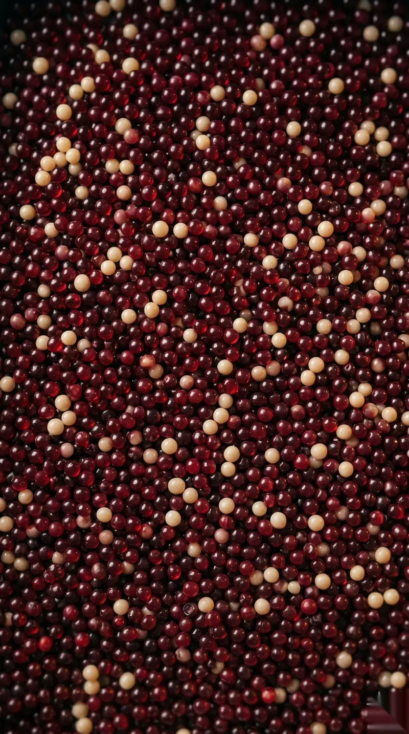 Granulés PVC compound prêts à l'alimentation de la trémie — gamme bordeaux et ivoire.